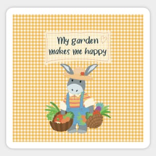 My garden makes me happy, cute picture with a gardener with his own grown vegetables Sticker